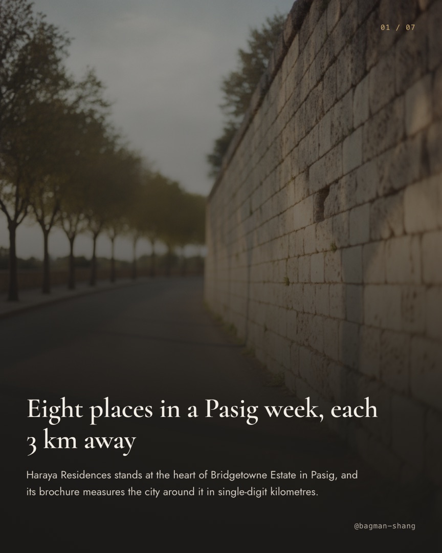 Slide 1: Eight places in a Pasig week, each 3 km away
