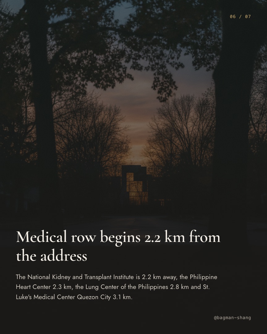 Slide 6: Medical row begins 2.2 km from the address